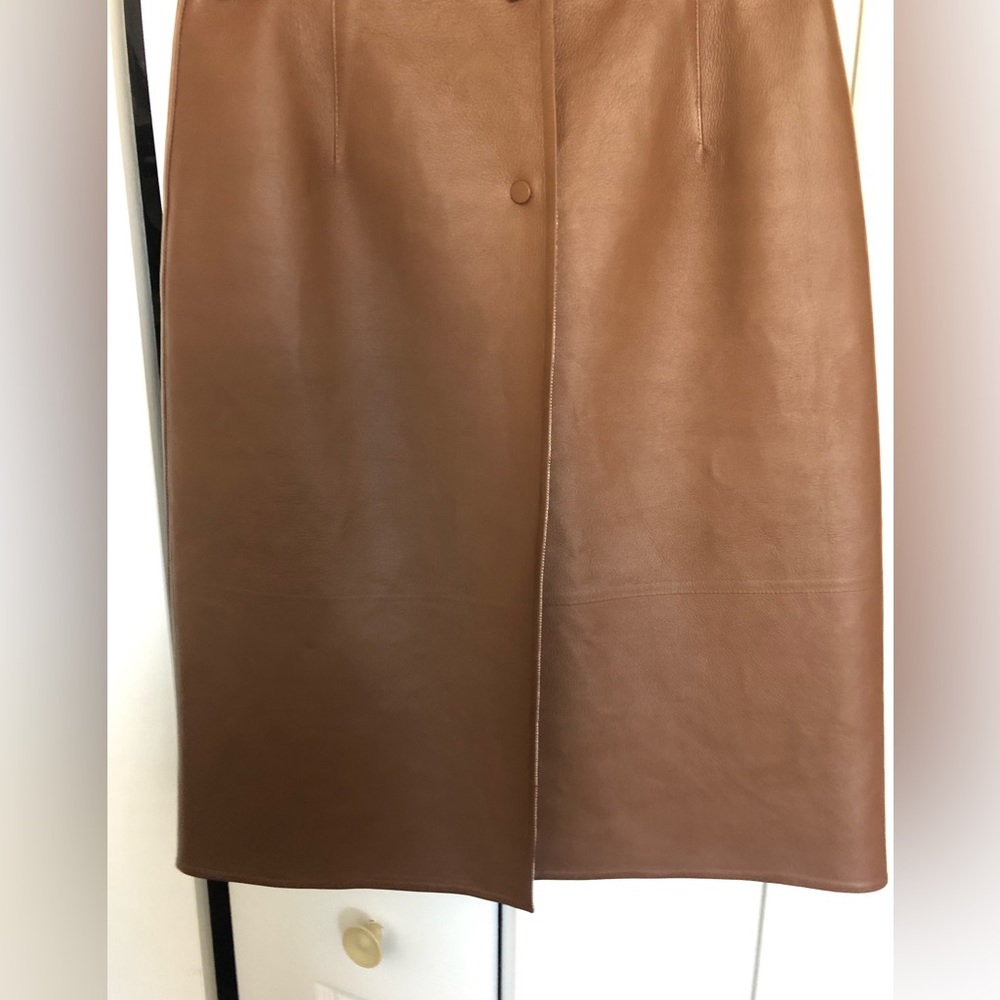 Salvatore Ferragamo Brown Leather Pencil Skirt